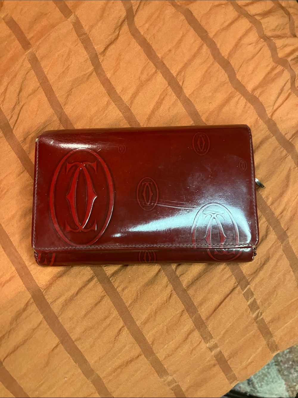 Cartier Red Patent Leather Wallet with Embossed Logo